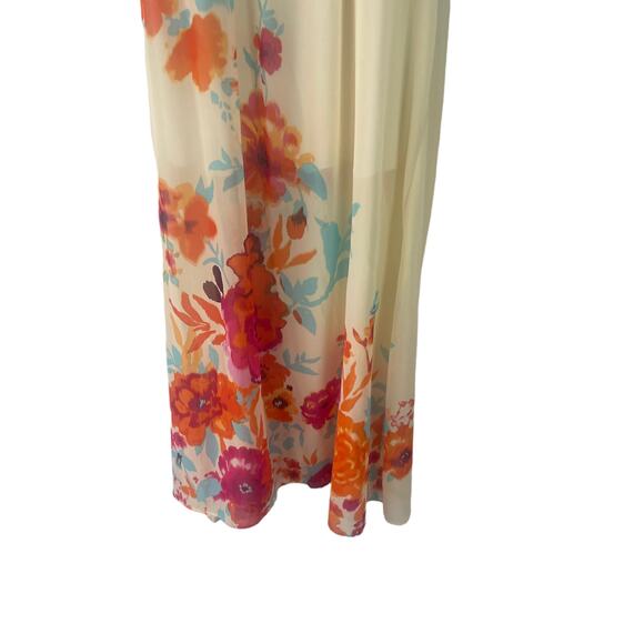 Bisou Bisou Size 6 Floral Chiffon Orange Blue Cream Off Shoulder Maxi Dress - Picture 3 of 9